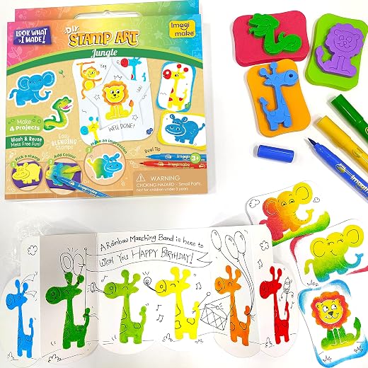 Imagimake Jungle Theme Stamp Art DIY Kit| Reusable Stamps &amp; Mess-Free Creative Activity | Return Gifts for Kids Birthday P...