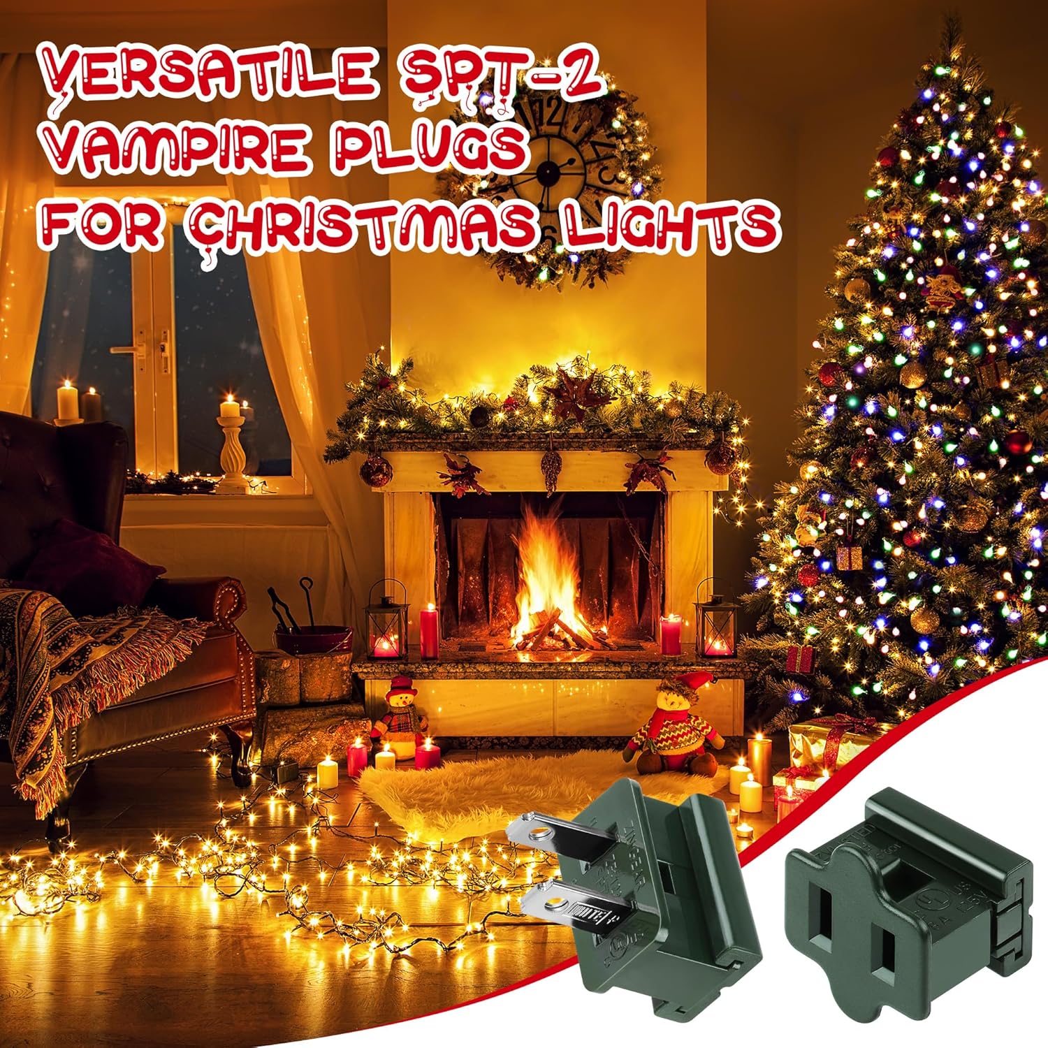 Fovths 30 Pieces Female and Male Light Slip Plug SPT-2 Christmas Vampire Plugs 15 Male & 15 Female Zip Plug Gilbert Plugs Set for Christmas Holiday Party Indoor Outdoor, Green