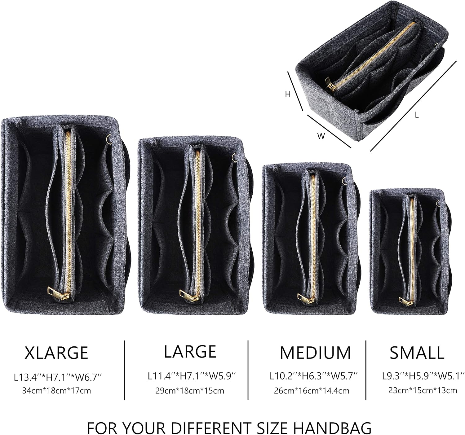 Vercord Felt Organizer Insert For Purse Handbag Tote Bag In Bag Inside Shaper Divider Neo Dark Grey Medium image 4
