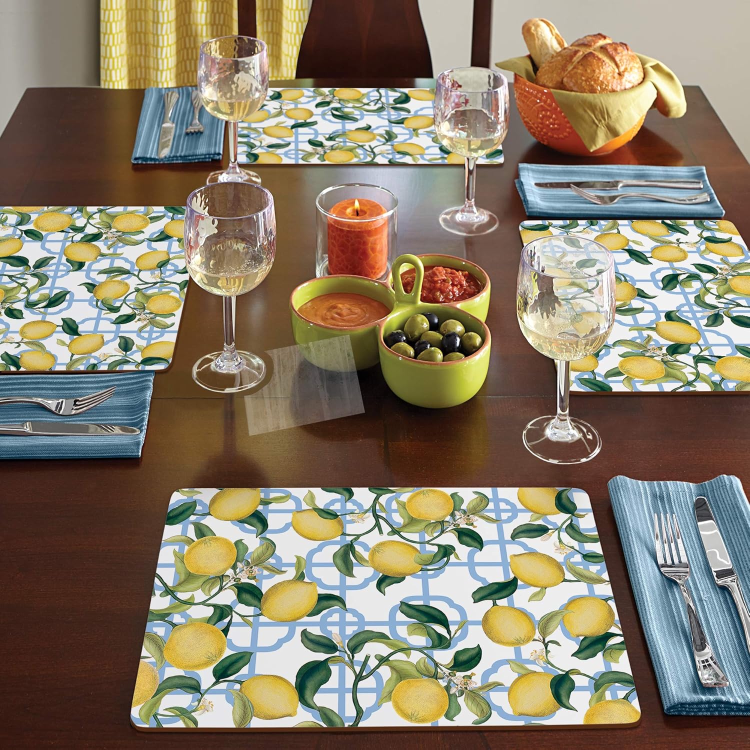 4 Cala Home Premium Hardboard Placemats Table Mats, Seville Lemons