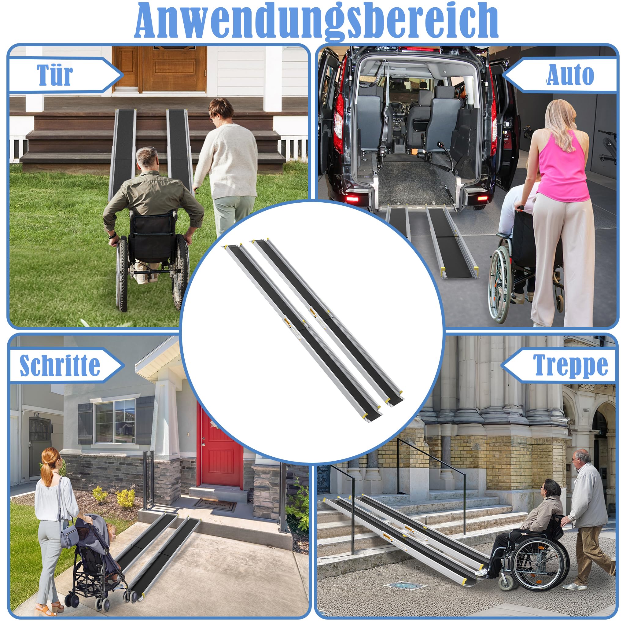 FIVMEN Rampa telescópica para silla de ruedas, 2 unidades, 91-153 cm, aluminio, capacidad de carga de 300 kg, rampa telescópica, rampa de carga, ajustable, portátil, para sillas de ruedas y scooters