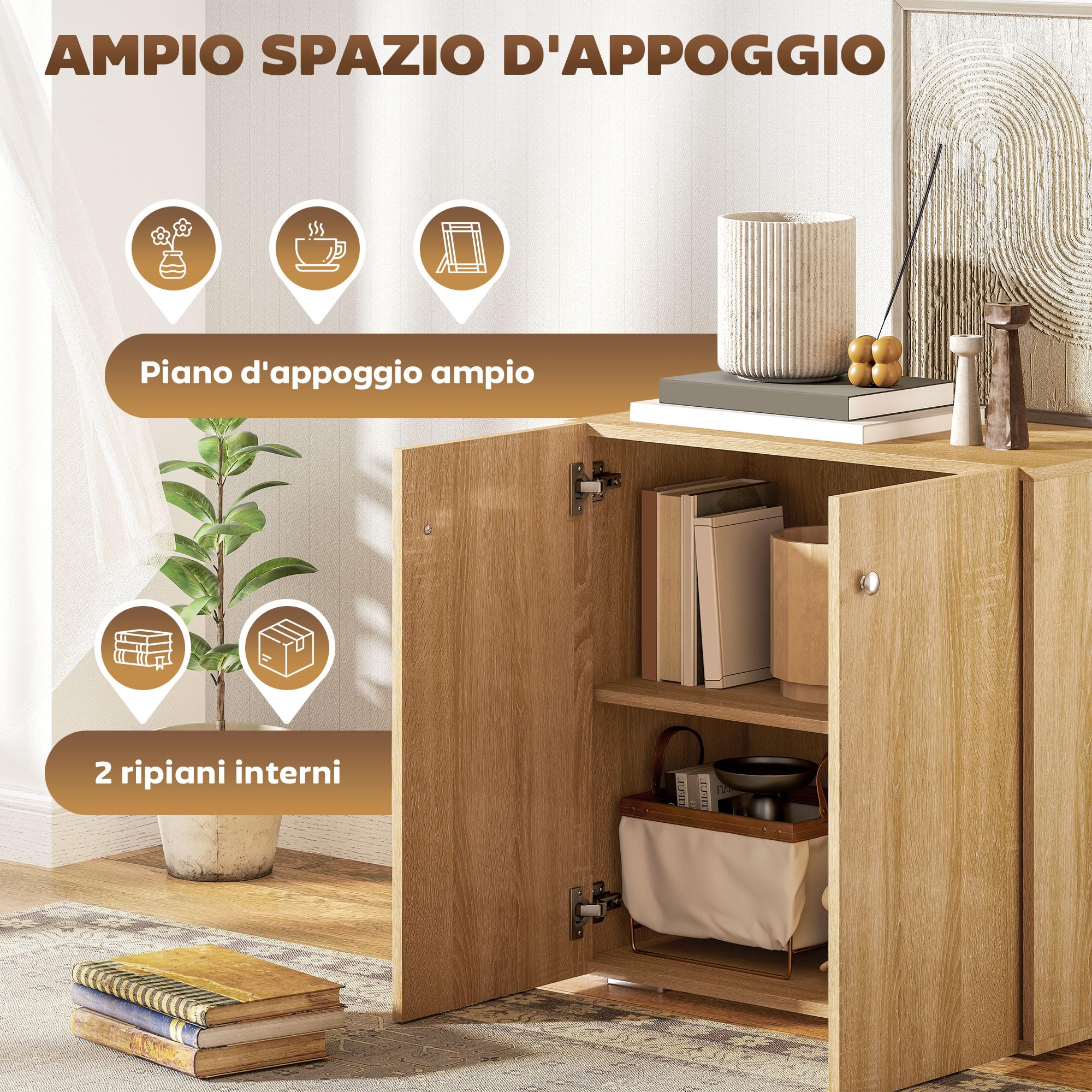 HOMCOM Mobiletto Multiuso a 2 Ante per Soggiorno o Ufficio 70x39x70cm | in Legno, Maniglie in Alluminio