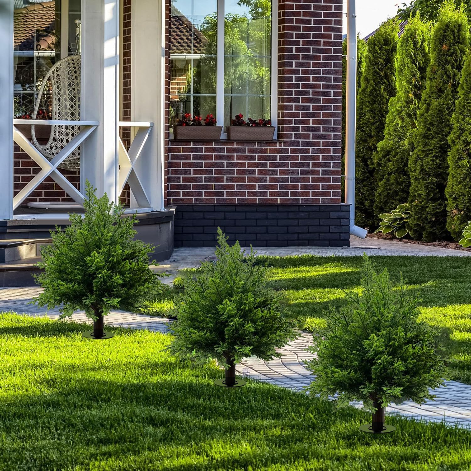 24 Inch Artificial Cypress Topiary Trees 2 Pack-Realistic Faux Boxwood Shrubs with Plastic Ground Stakes, Outdoor Garden Decor for Patio, Yard, Porch, Low Maintenance Landscape Design (1PC)