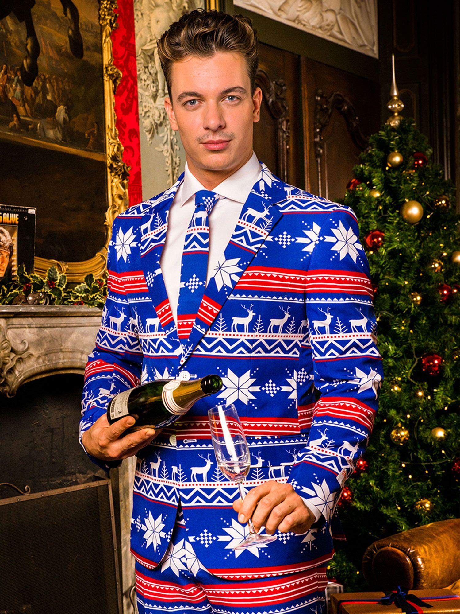 OppoSuits Fun Ugly Christmas Suits For Men – The Rudolph – Full Suit: Jacket, Pants & Tie Traje de Hombre Hombre