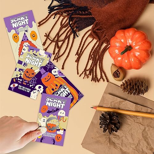 Miniatura 3 de TPYEN Tarjetas de Halloween para raspar con calcomanías  Encuentra la vela, rasca y gana!  Juego de lotería de esqueleto de Halloween para grupos de