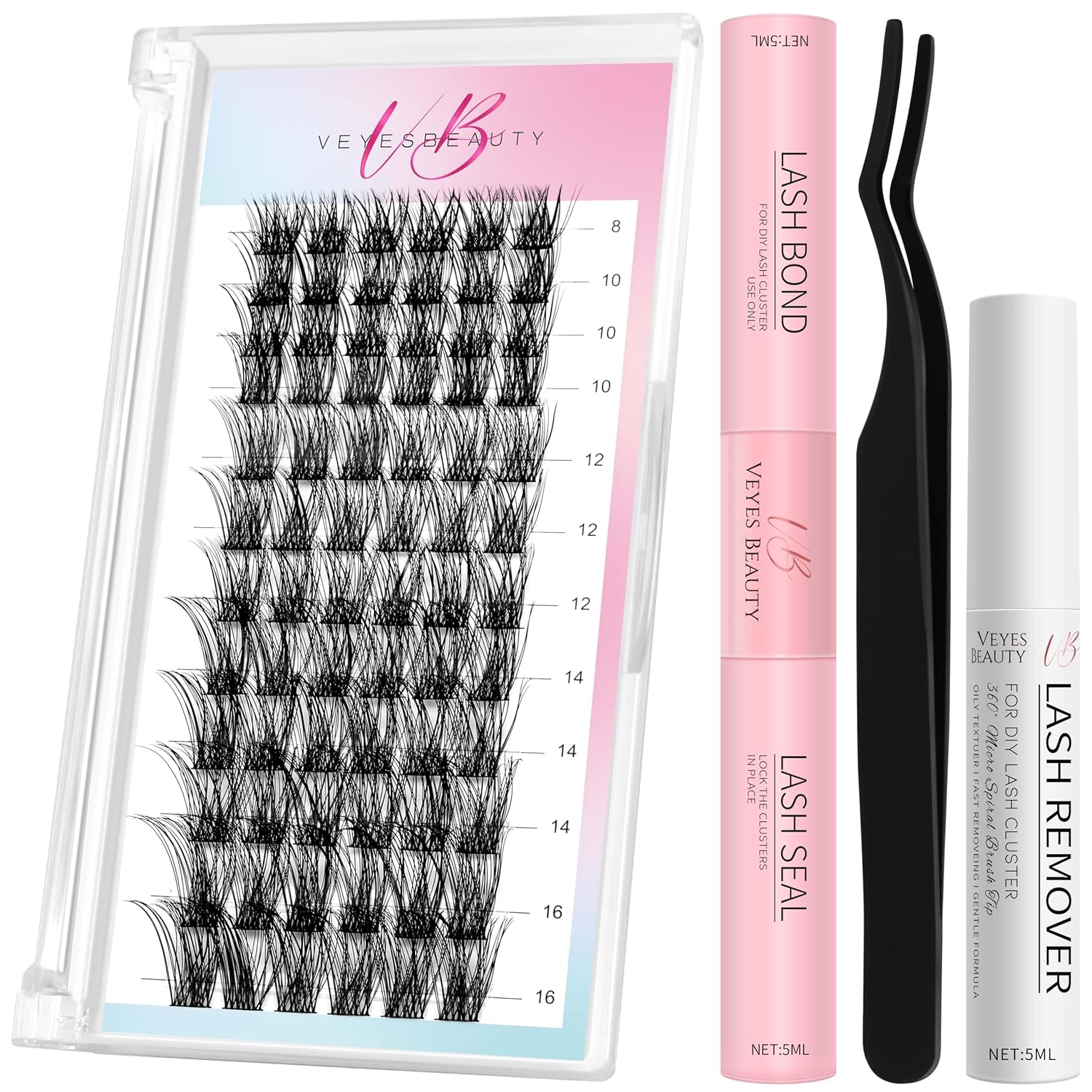 DIY Lash Extension Kit - Individual Lash Clusters With Bond And Seal - Black