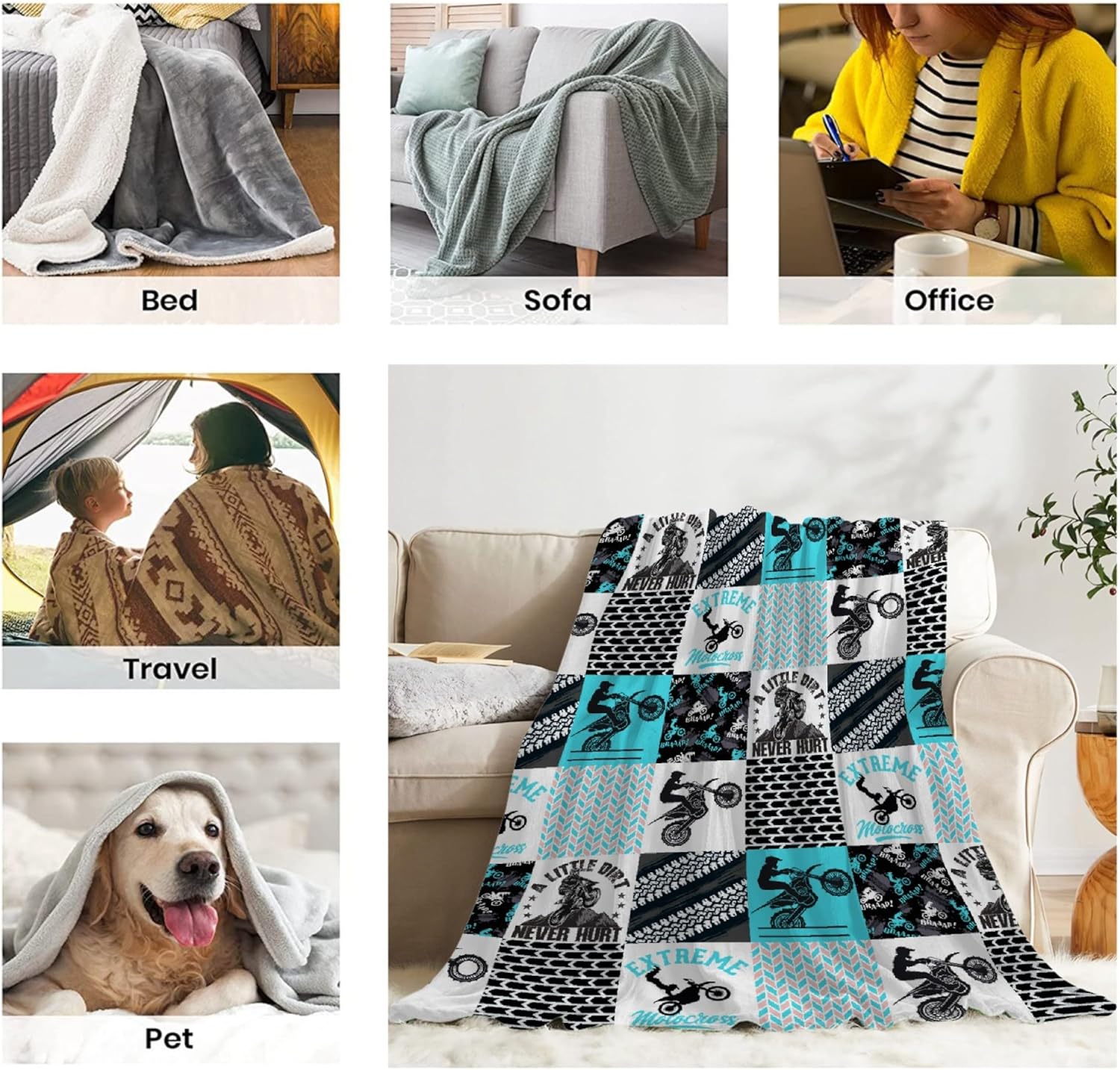 Dirt Bikes Blanket,Gift for Motocross Rider,Extreme Sports Flannel Blanket for Boys Kids Teens,Motorcycle Fuzzy Blanket Plush Blankets for Couch,Bed,Camping,40"x50"-Throw Size for Kids - Image 7