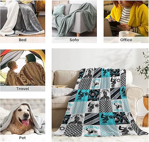 Miniatura 7 de ZHONGKUI Manta de motocross, regalo para motociclistas, manta de franela de deportes extremos para niños y adolescentes, manta mullida de