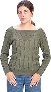 ريفين بلوفر سهل الارتداء باكمام طويلة للنساء - بلوفر زيتي للنساء