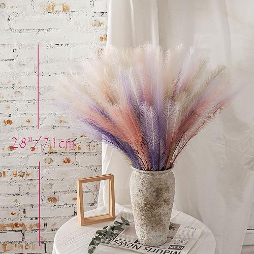 Miniatura 2 de JD ARTIFICIAL PLANTS Pampas Grass estilo bohemio, 20 piezas de tallo esponjoso de 28 pulgadas de largo, césped de caña de seda grande para