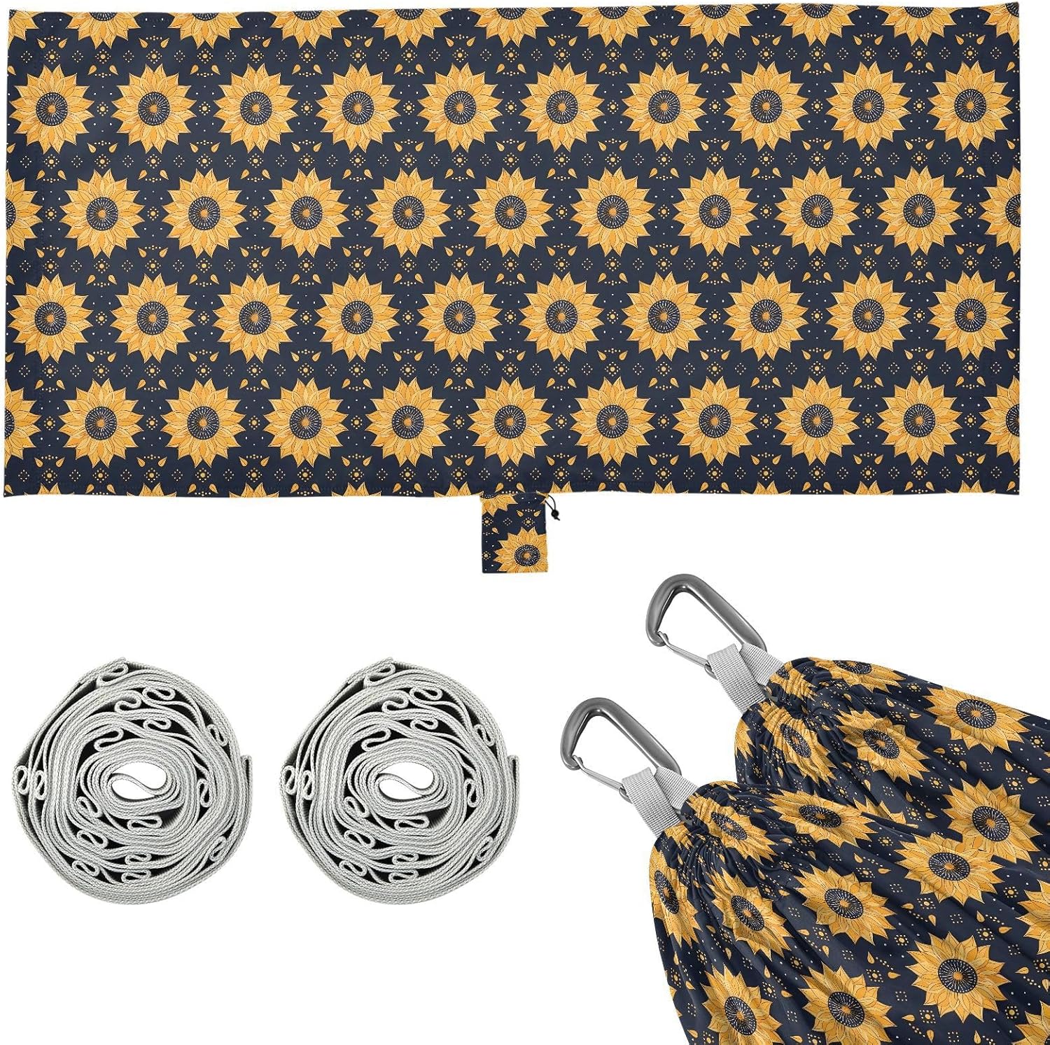 ALAZA Sunflower Polka Dots Camping Hammocks Single or 2 Person 500 lbs Portable Parachute Travel Hammock w/Tree Straps for Hiking Backpacking Indoor Outdoor