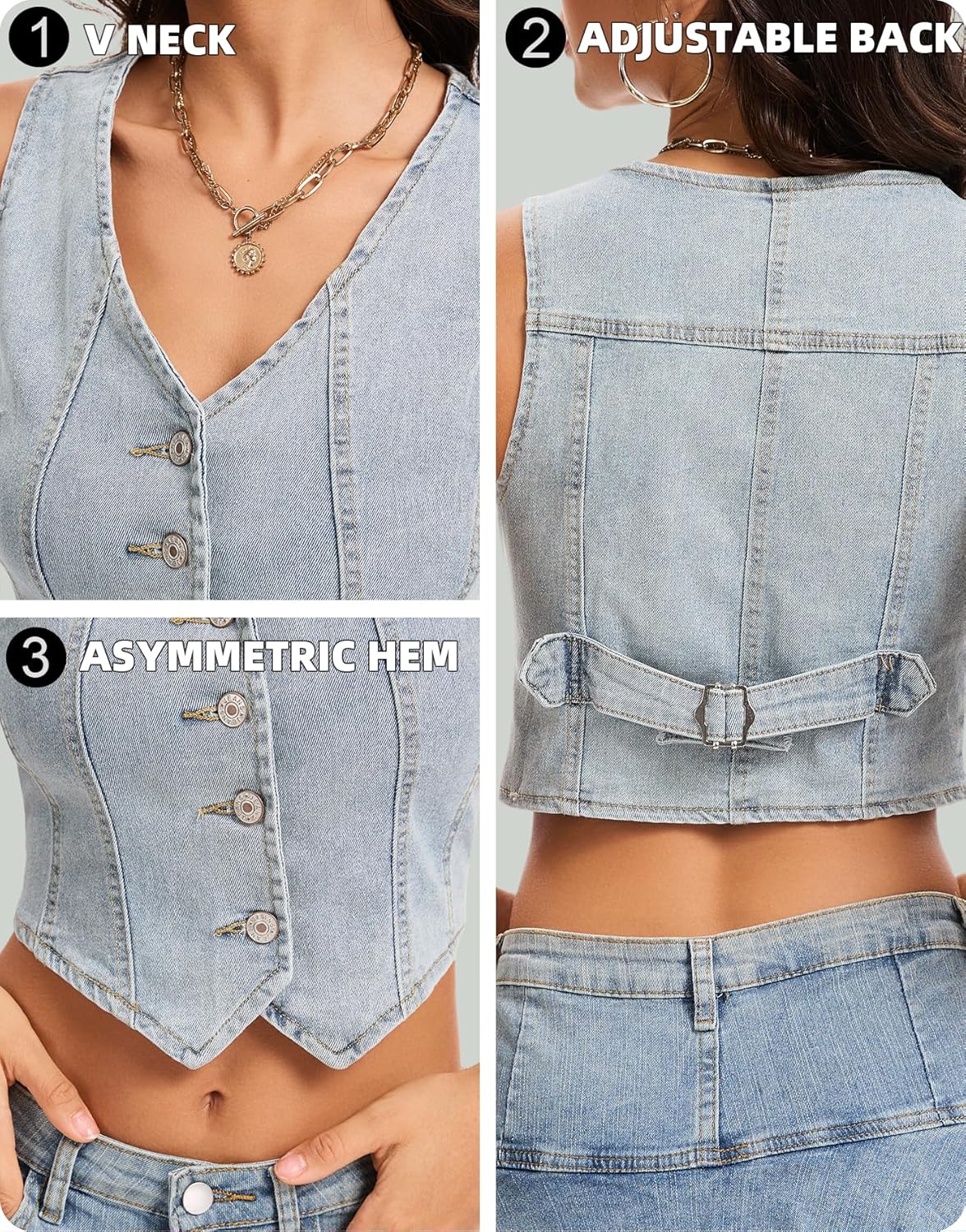 Denim Vest Cropped Waistcoat Vest Top,Women Sleeveless Jean Vests,Country Concert Tops - Image 4