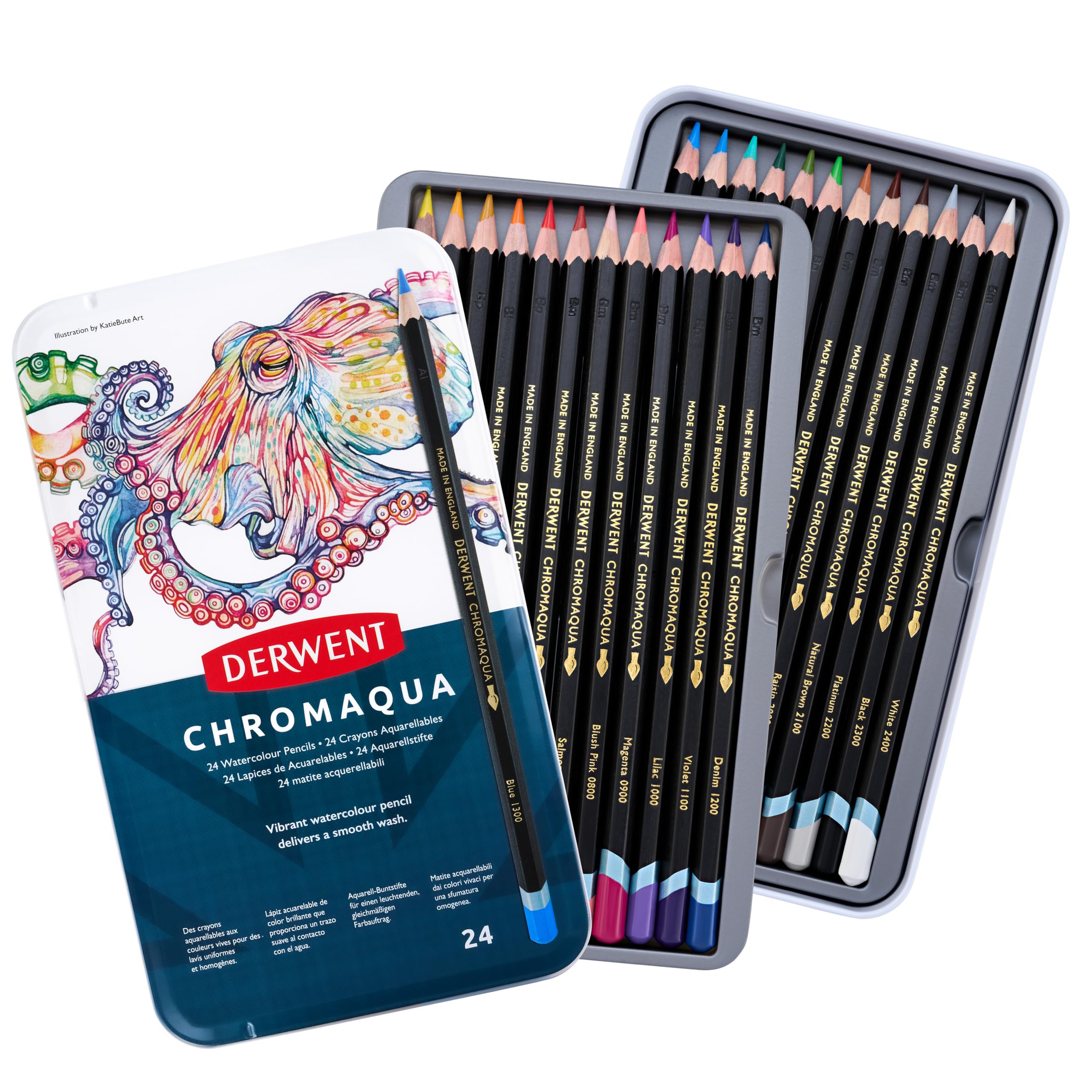 Chromaqua Watercolour Pencils, Tin of 24, Soft Water-Soluble Core for Smooth Colour Washes