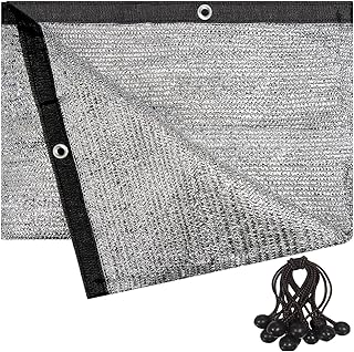 90% Sun Block Aluminum Foil Shade Cloth, with Grommets & Ball Bungees, Multi-Use Privacy & Shade Solution for Patio Garden Pergola Pet & Car - 6.5FT x 6FT