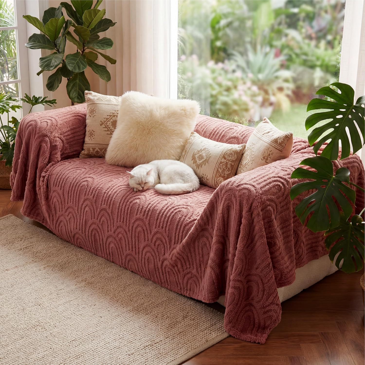 Bedsure GentleSoft Fleece Blanket Queen Size for Bed - Super Soft & Cozy, Fluffy Blankets for Women & Girls, Ideal for Sofa & Couch, Dusty Rose, 90x90 Inches