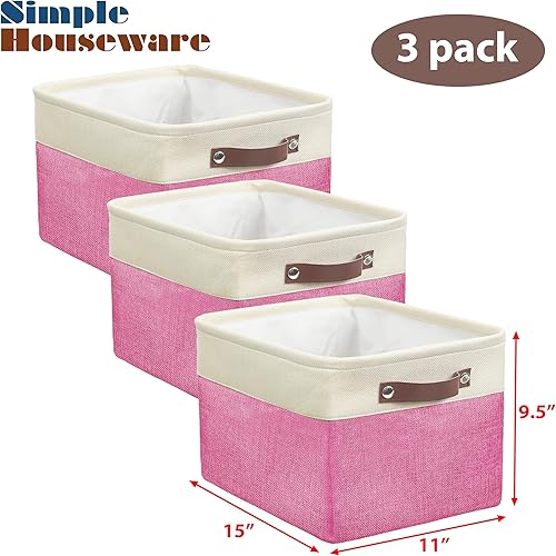 Miniatura 76 de Simple Houseware Contenedor grande de tela de almacenamiento, 14.4 x 10 pulgadas con asas, paquete de 3, organizador plegable para armario y Gris