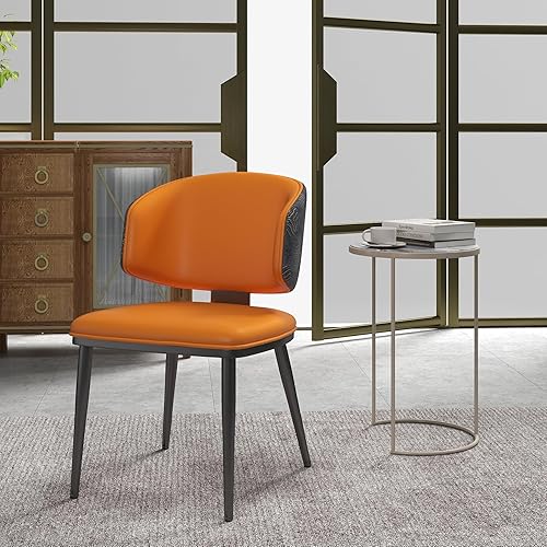 Miniatura 7 de Juego de 2 sillas de comedor color naranja y negro, sillas de comedor de madera de granja con respaldo tapizado, silla de comedor moderna para