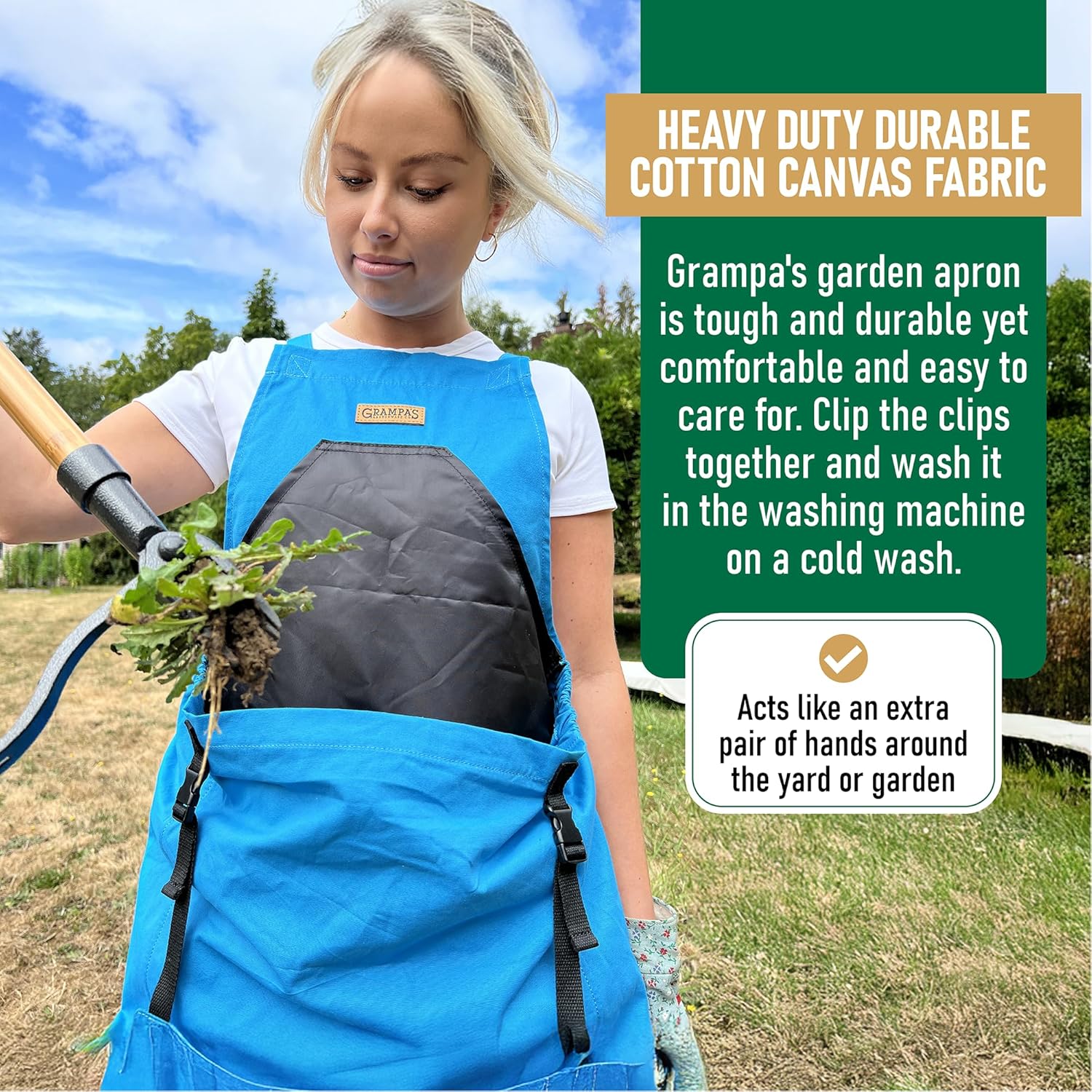 Grampa's Garden Apron - Cross Back Gardening Apron With Pockets For Women & Men | Harvest Apron with Large Kangaroo Pouch - Image 2