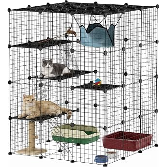 PawHut Cat Cage 4-Tier for 1-3 Cats 105 x 105 x 140 cm Black