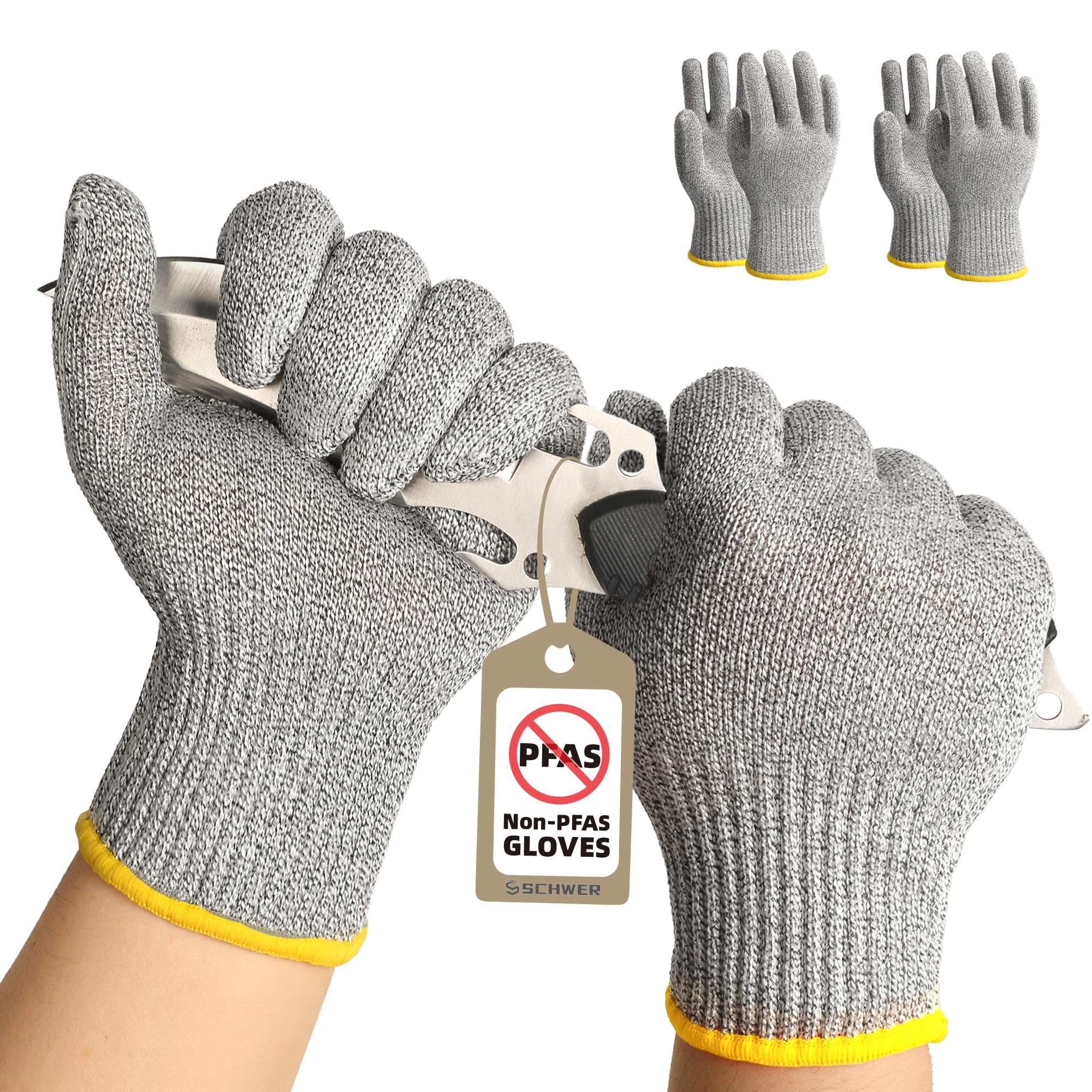 Schwer 2 Pairs High Level ANSI A7 Cut Resistant Gloves, Food Grade Cutting Gloves for Chef, Mandoline Glove for Kitchen Meat Cutting, Wood Caving,