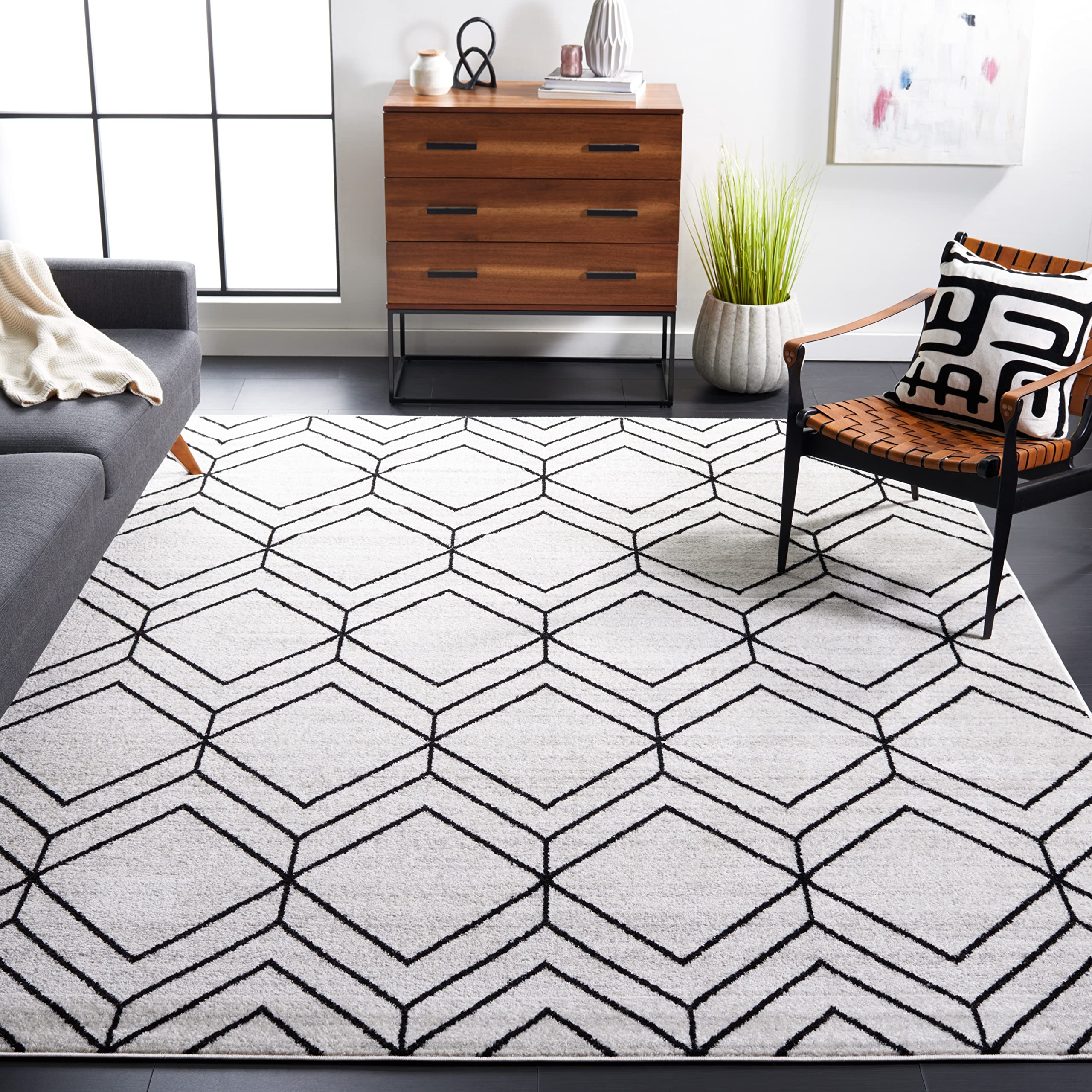 SAFAVIEH Adirondack Collection Area Rug - 10' x 14', Ivory & Black, Modern Geometric Design, Non-Shedding & Easy Care, Ideal for High Traffic Areas in