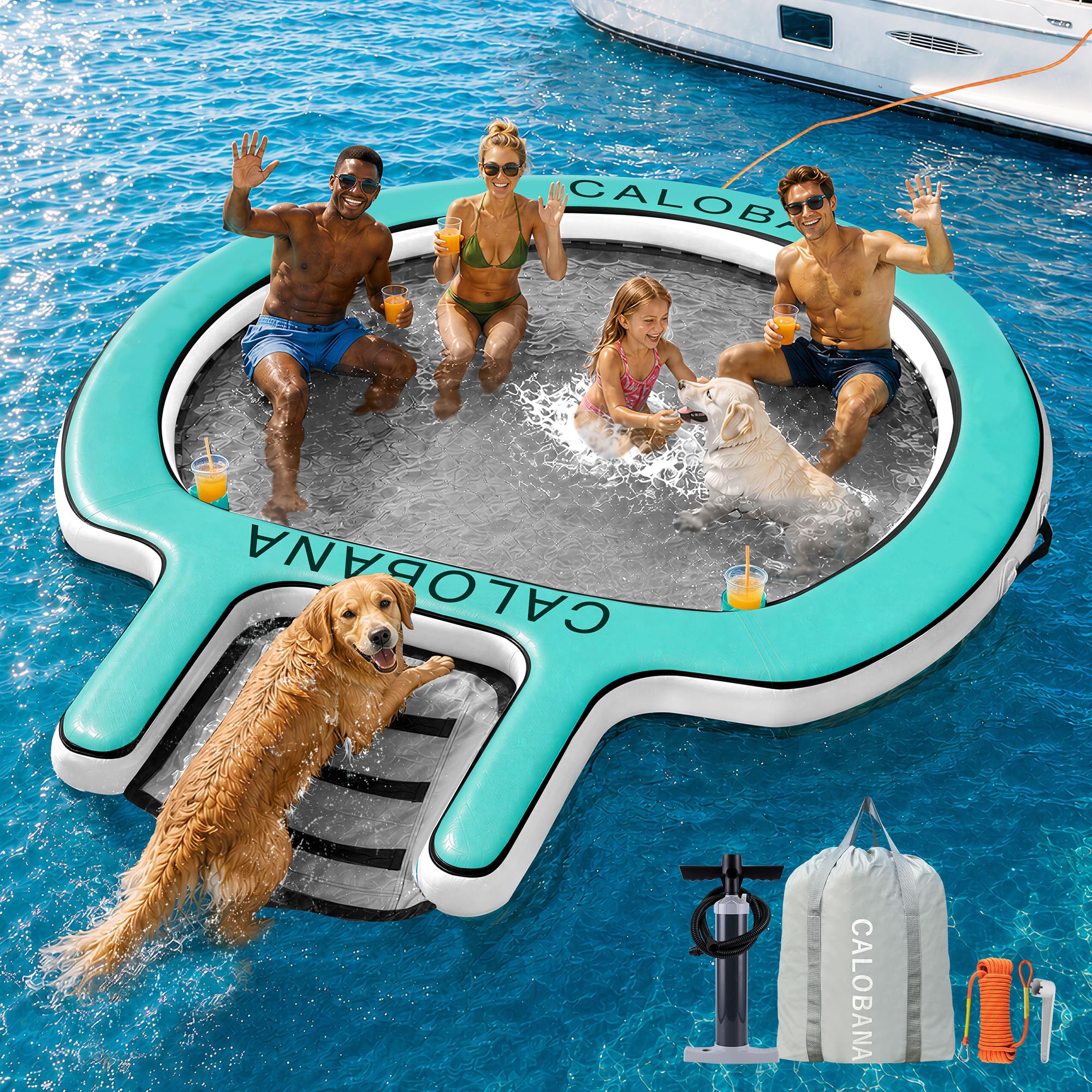 Photo 1 of CALOBANA Water Hammock Floating Ring with Dog Ramp & Cup Holder 8ft Gray