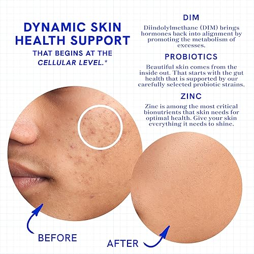Miniatura 4 de Suplemento para el acné Clear Skin  Soporte 3 en 1 con zinc, DIM, probióticos, ácido hialurónico y otras vitaminas anti-acné  para mujeres y hombres