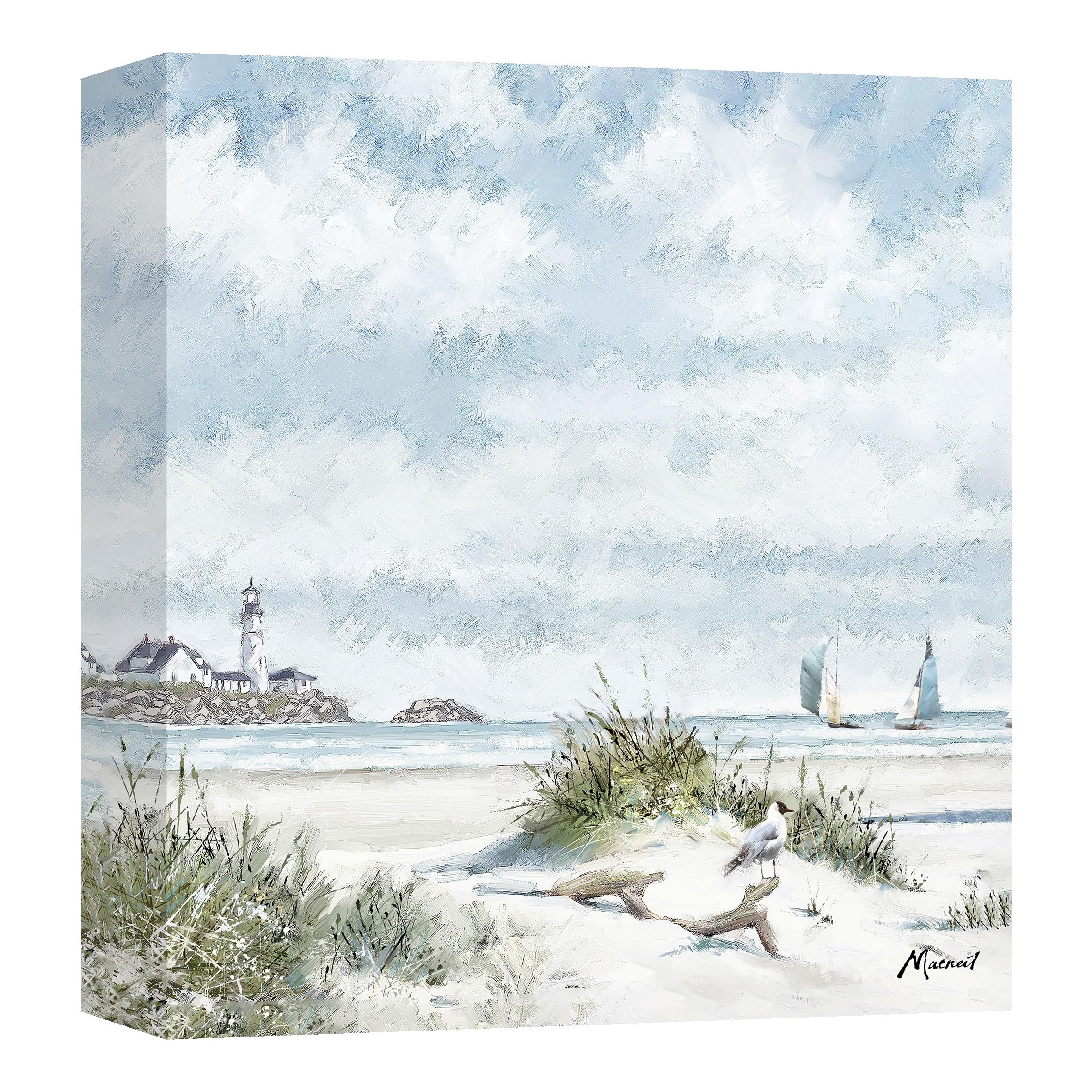 Artko Artistic Seascape Canvas Wall Art - 'The Old Jetty I' by Richard Macneil - Seaside Themed Artwork - Ready to Hang Scenic Home Décor - 40cm x 40cm