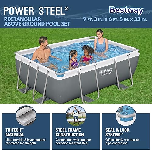 Vista 60 de Bestway 56631E-BW - Juego de piscina de verano con marco ovalado de acero eléctrico sobre el suelo, bomba de filtro y escalera de seguridad, 14 x 8