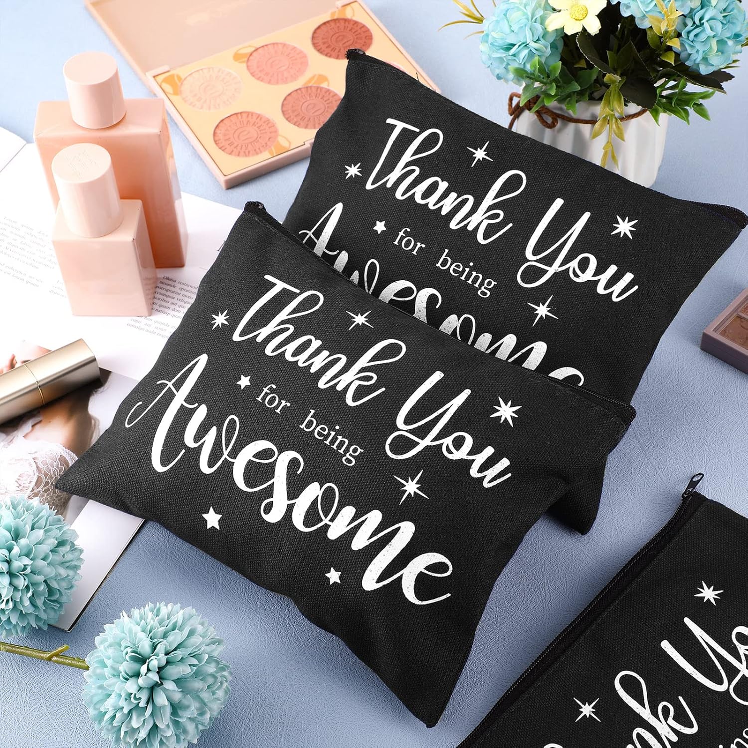 Kajaia 24 Pieces Inspirational Canvas Cosmetic Bags Makeup Bags with Zippers Appreciation Motivational Toiletry Purse Pouches Positive Travel Makeup Pouches for Girl Women Friends, 8 Designs (Simple) - Image 6