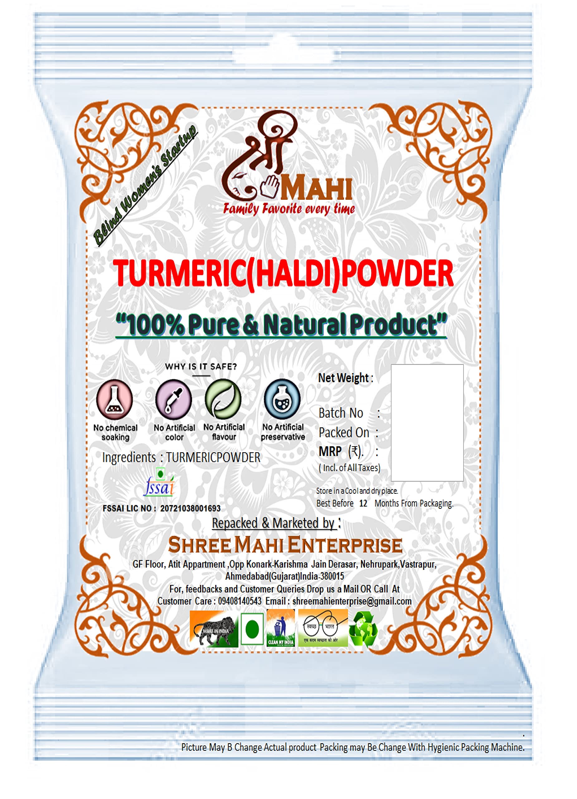 Shree Mahi Exotic Spices Combo Pack Red Chilli Powder(Lal Mirch Powder) + Turmeric Powder(Haldi Powder) (100 GRAM EACH) 3