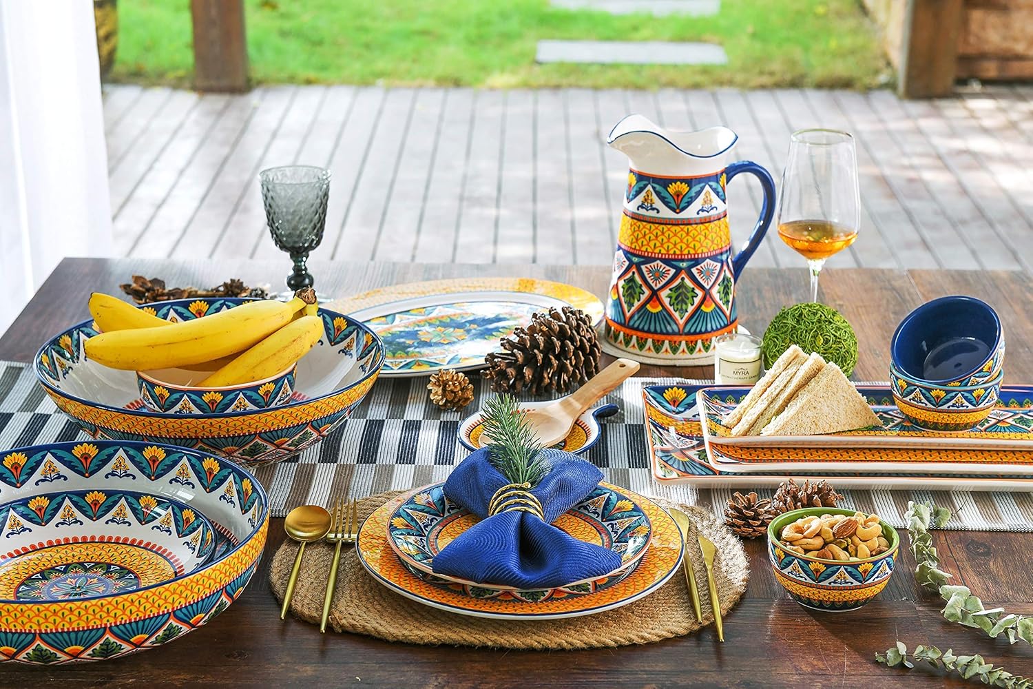 Bico Havana Ceramic 16 pcs Dinnerware Set, Service for 4, Inclusive of 11 inch Dinner Plates, 8.75 inch Salad Plates, 26oz Cereal Bowls and Mugs, for Party, Microwave & Dishwasher Safe