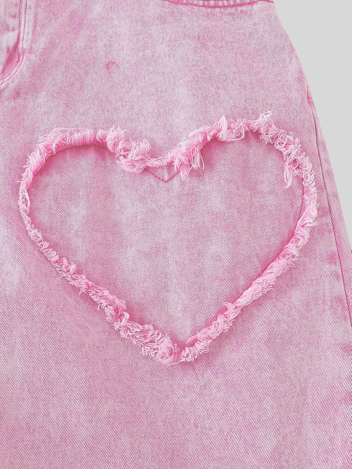 High Waisted Wide Leg Jeans, Heart Pattern Distressed Denim