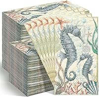 Vista 8 de Jetec 200 servilletas de papel costeras con conchas marinas, toallas de mano de papel para baño, desechables, diseño de estrella de mar azul marino