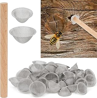 Carpenter Bee Hole Plugs 50 Pcs – Stainless Steel Carpenter Bee Corks for Outside, 2 Sizes Hole Filler with Wooden Stick, Porches, Fences, Roofs, Outdoor Wood Repair Kit