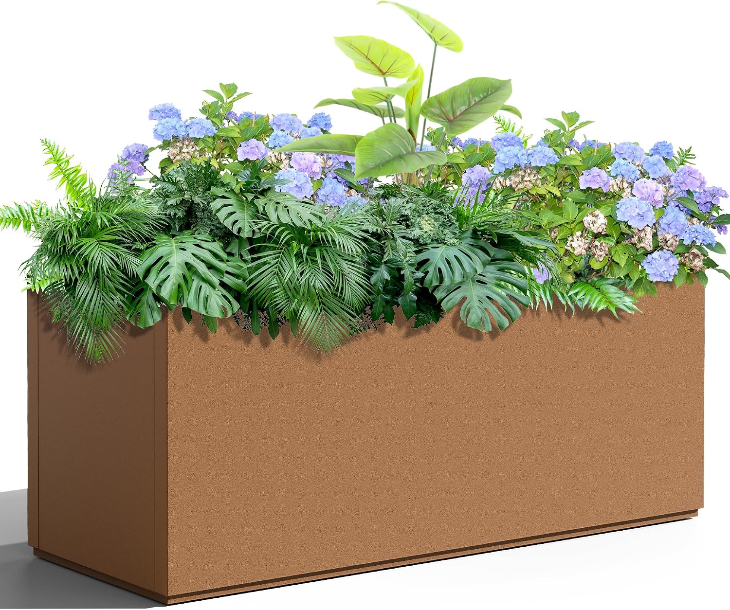 Metal Planter Box Rectangular Planter Box with Drainage Hole, Outdoor Large Planters, All-Weather Use, Rust-Resistance, for Flowers Plants, 38" L × 15" W × 16.3" H, Brown
