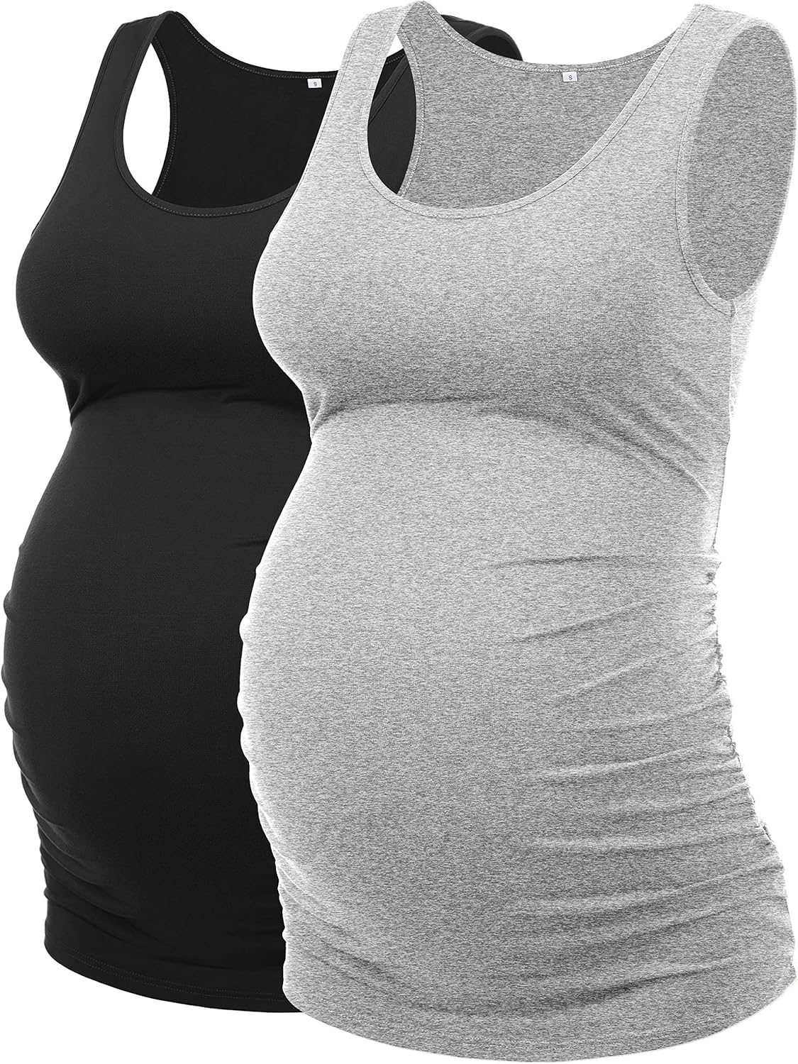 Peauty "Long Enough to Cover Hip Maternity Side Ruch Tank Tops/Basic Maternity Tops for Summer Casual Wear (S-3XL)