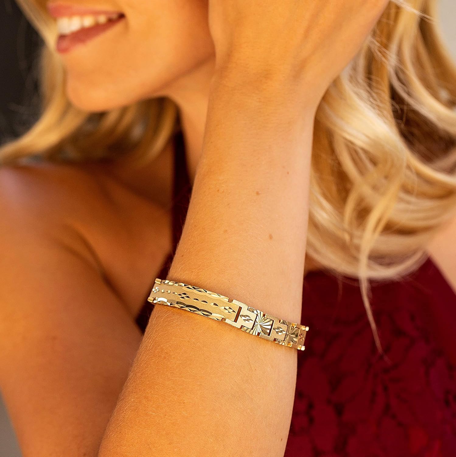 LIFETIME JEWELRY 12mm Diamond Cut ID Bracelet for Women and Men 24k Gold Plated