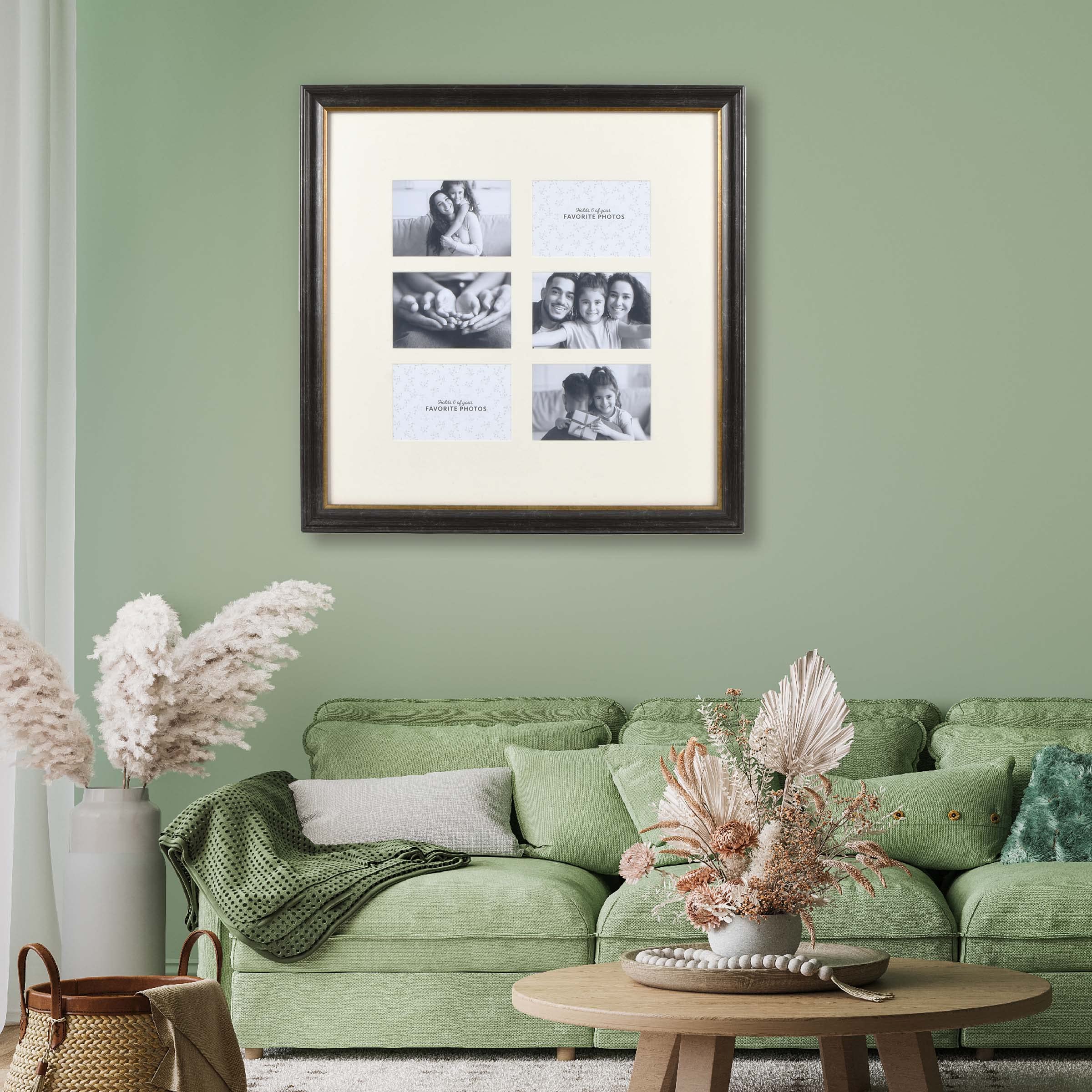 Prinz 6-Opening 20" X 20" Black-Gold Matted Collage Picture Frame, Displays Six 4x6 Photos