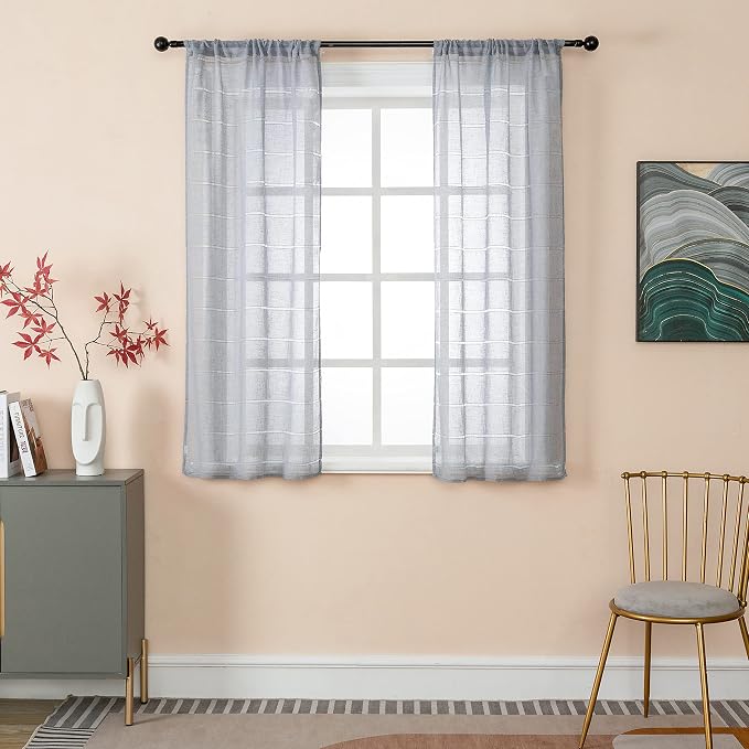 GIRASOLE HOME Coppia Tende Jacquard Semi Oscuranti Fantasia Rombi Tenda Filtrante per Soggiorno