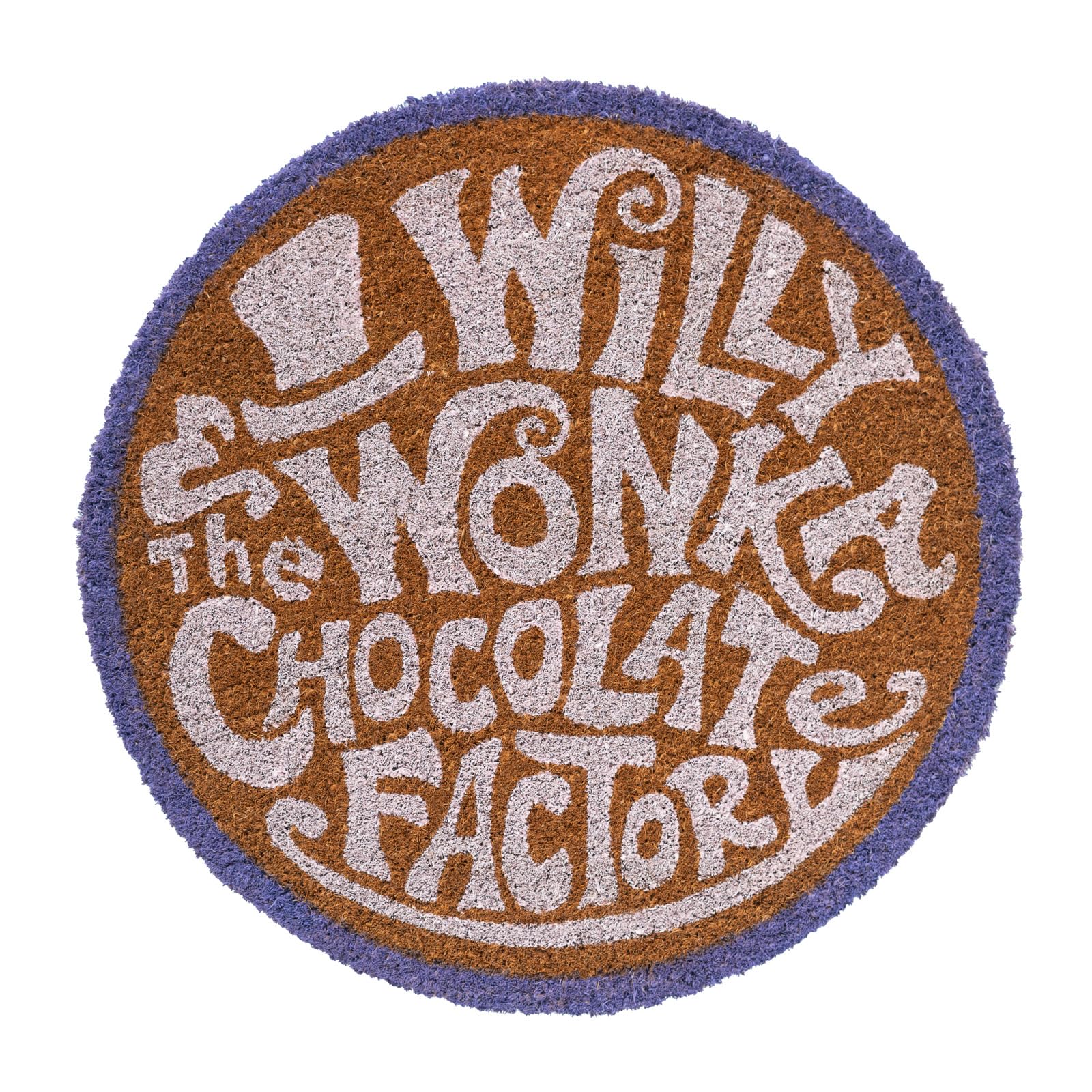 Felpudo de Willy Wonka redondo en fibra de coco para dar un toque mágico a tu entrada