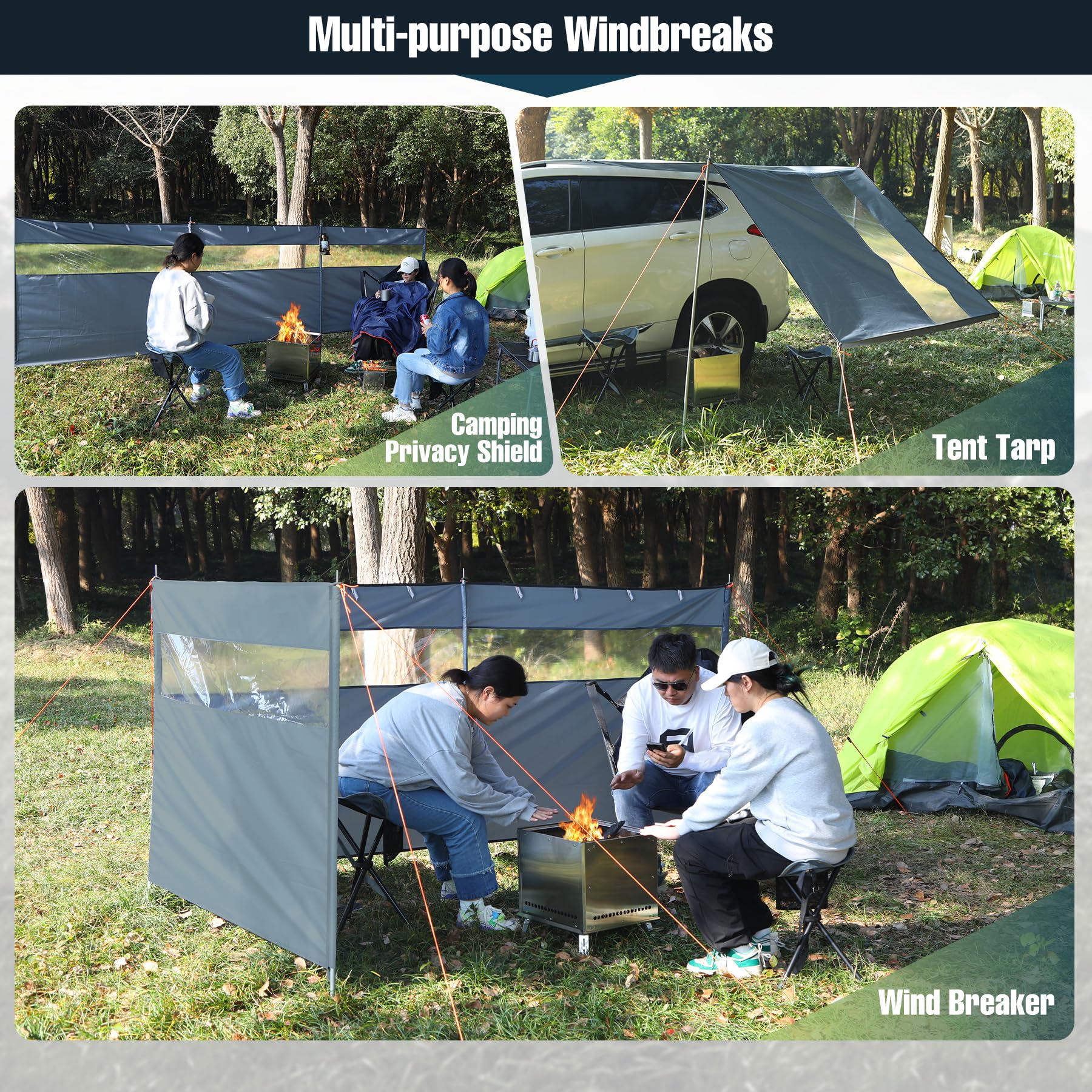 REDCAMP Windschutz für Camping, Heavy Duty Camping Sichtschutz Outdoor Caravan Privacy Shield mit Top Fenster, für Garten Barbecue Picknick Lagerfeuer Holzkohlegrills, Grau
