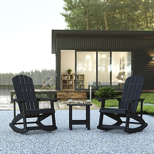 Miniatura 2 de Flash Furniture Juego de 2 mecedoras Savannah Adirondack - Madera de poliresina negra para todo tipo de clima, mesa auxiliar a juego