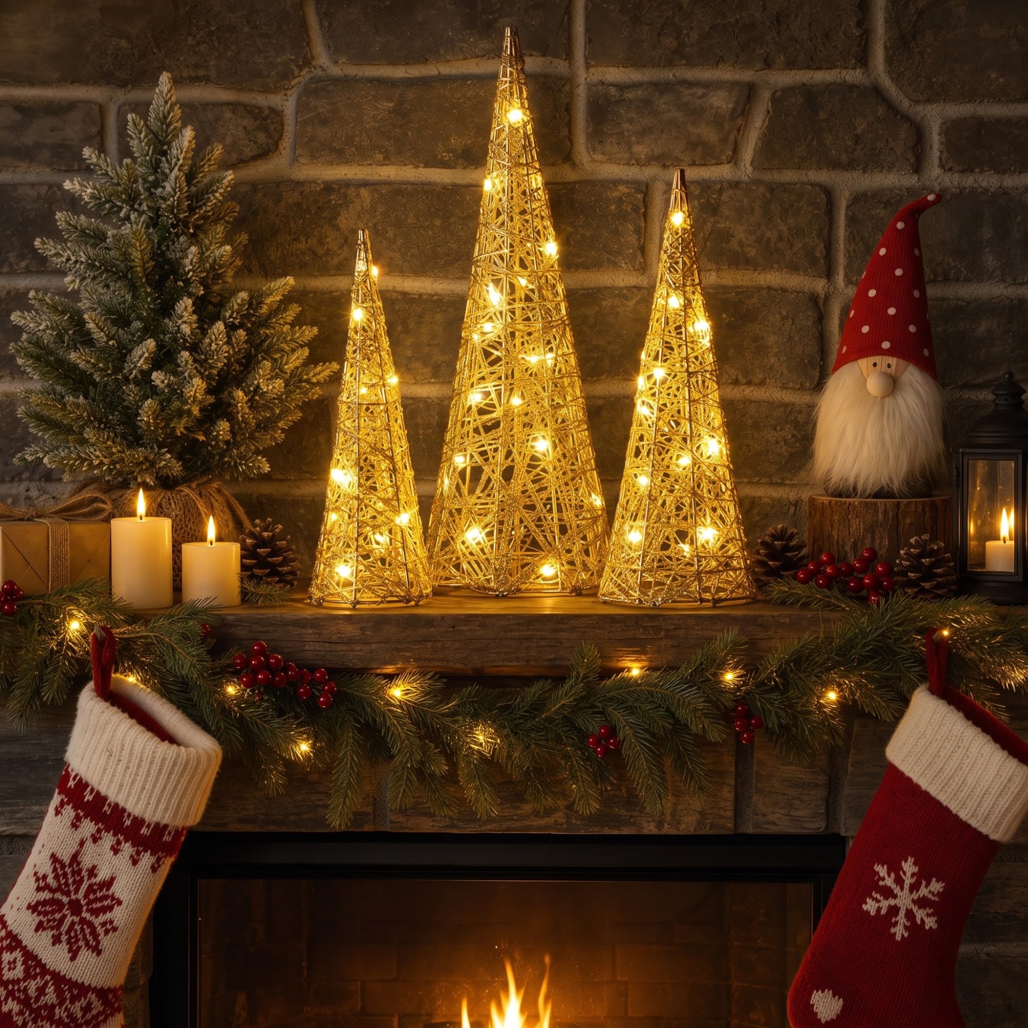 Amazon.co.jp: Baquler 3個 LED クリスマスコーン ツリー 置物 卓上