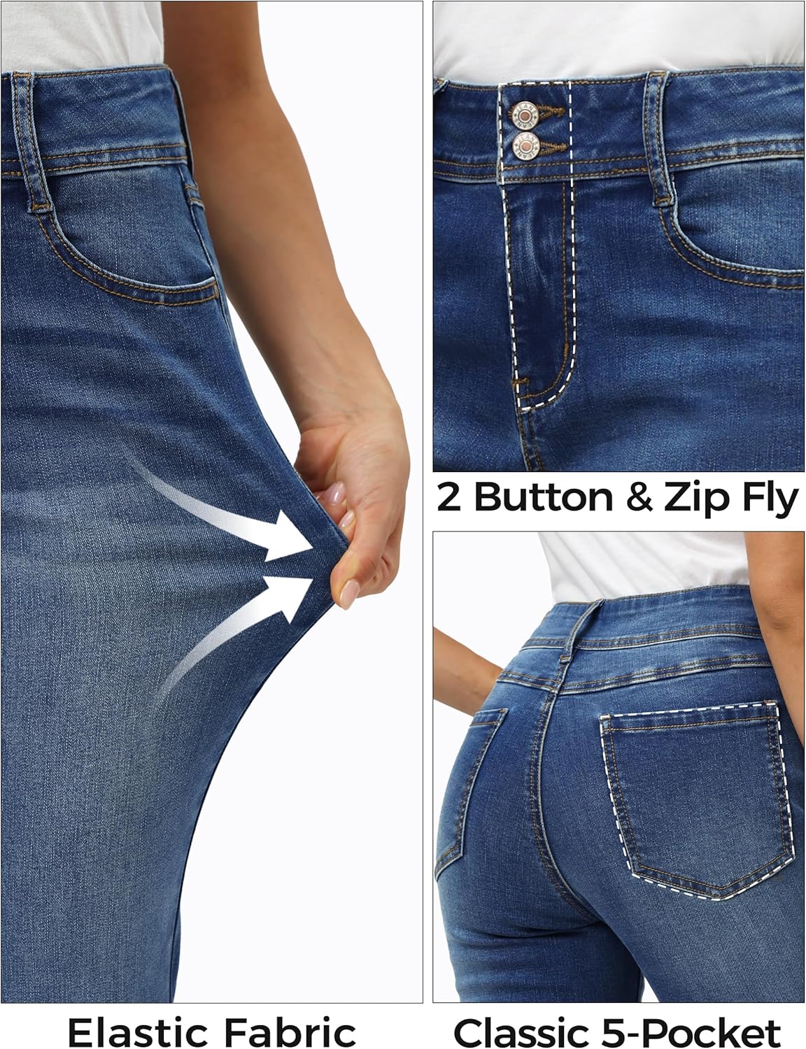 Tall Women's 34"/36"/38" Inseam Curvy Bootcut Jeans Mid-Rise Stretchy Denim Pants Classic Bell Bottom Trouser - Image 6