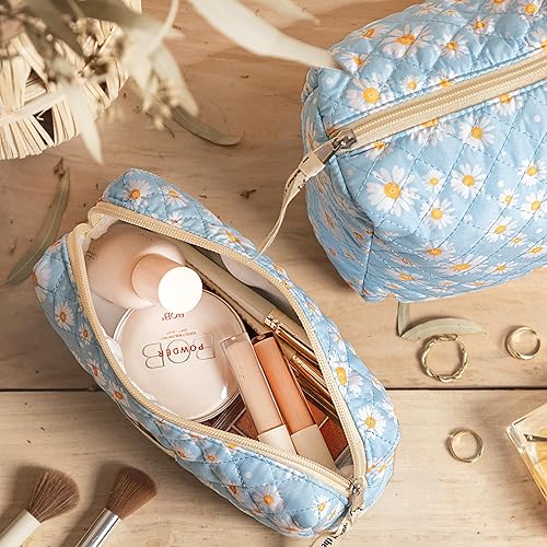 Miniatura 2 de HBselect Bolsa de maquillaje de 3 piezas para mujeres, bolsa organizadora de maquillaje de viaje grande de algodón, bonita bolsa de aseo de flores