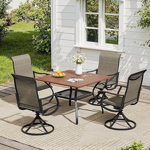 Miniatura 65 de VICLLAX Muebles pequeños de exterior de 3 piezas, 2 sillas giratorias de patio y mesa redonda pequeña para 2, sillas de carbón oscuro y negro Carbón