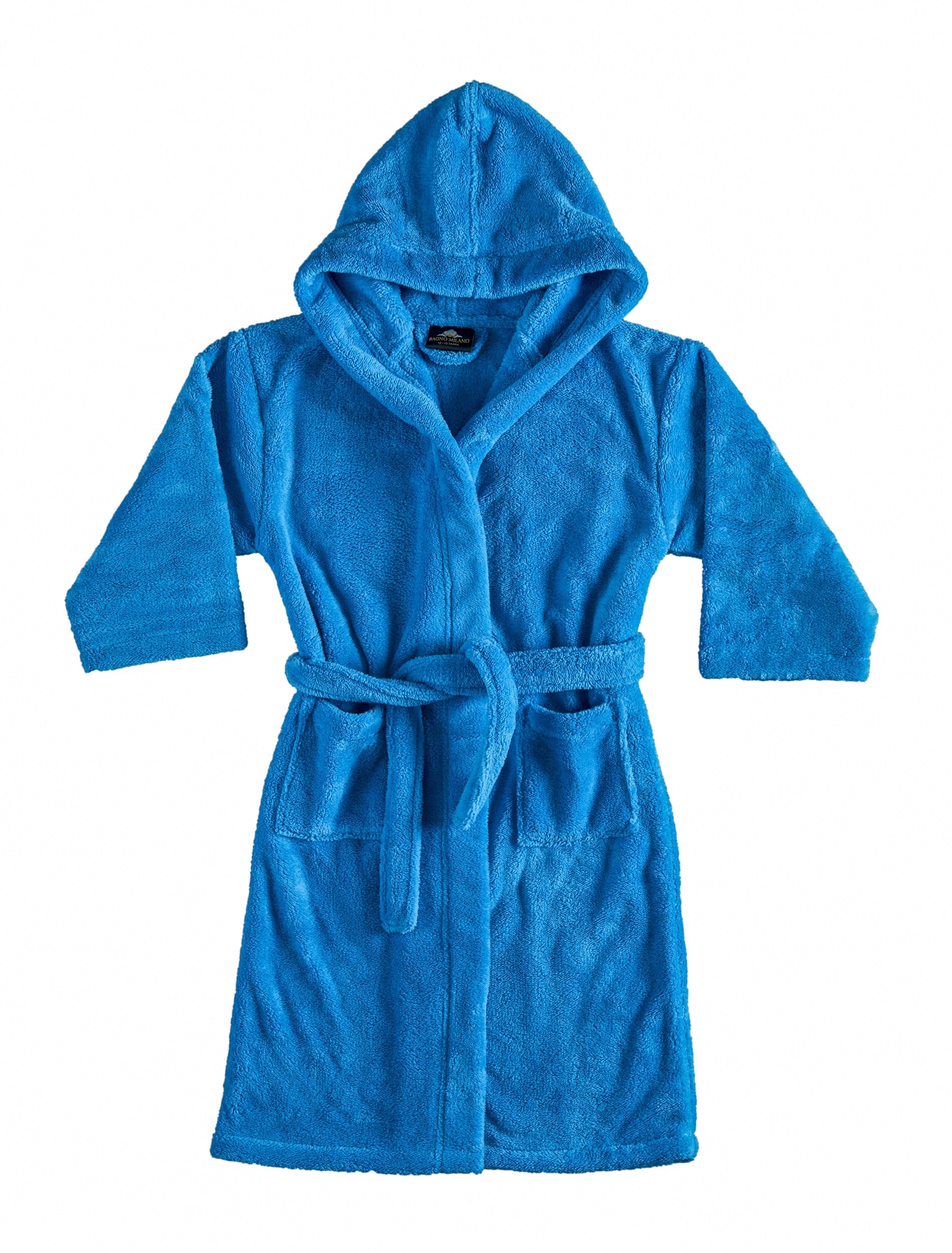 BAGNO MILANO Kids Hooded Plush Fleece Robe, Ultra Soft Cozy Bathrobe for Boys, Girls