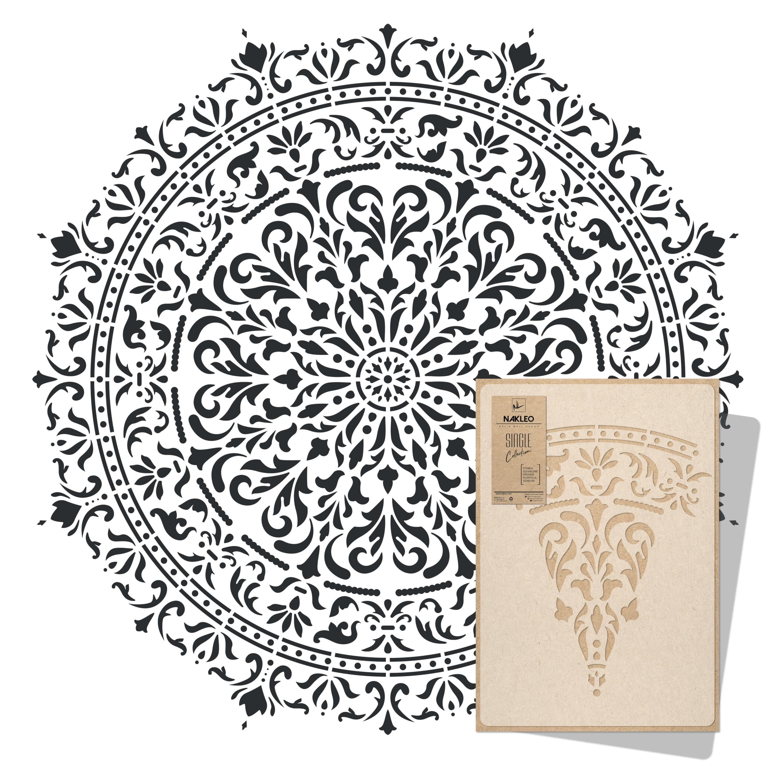 NAKLEO Mandala Painting Large Stencil, Diameter 167 cm, Glamour Mandala Stencil, Reusable Plastic Template, Art Craft DIY, Big Geometric Mandala Pattern for Painting Wall Floor Wood Fabric Furniture — image 1