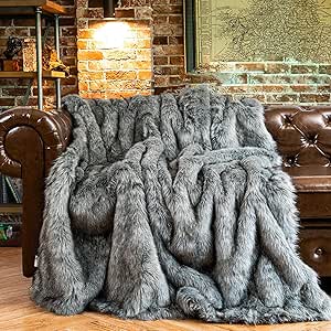 Grey Faux Fur Throw Blanket